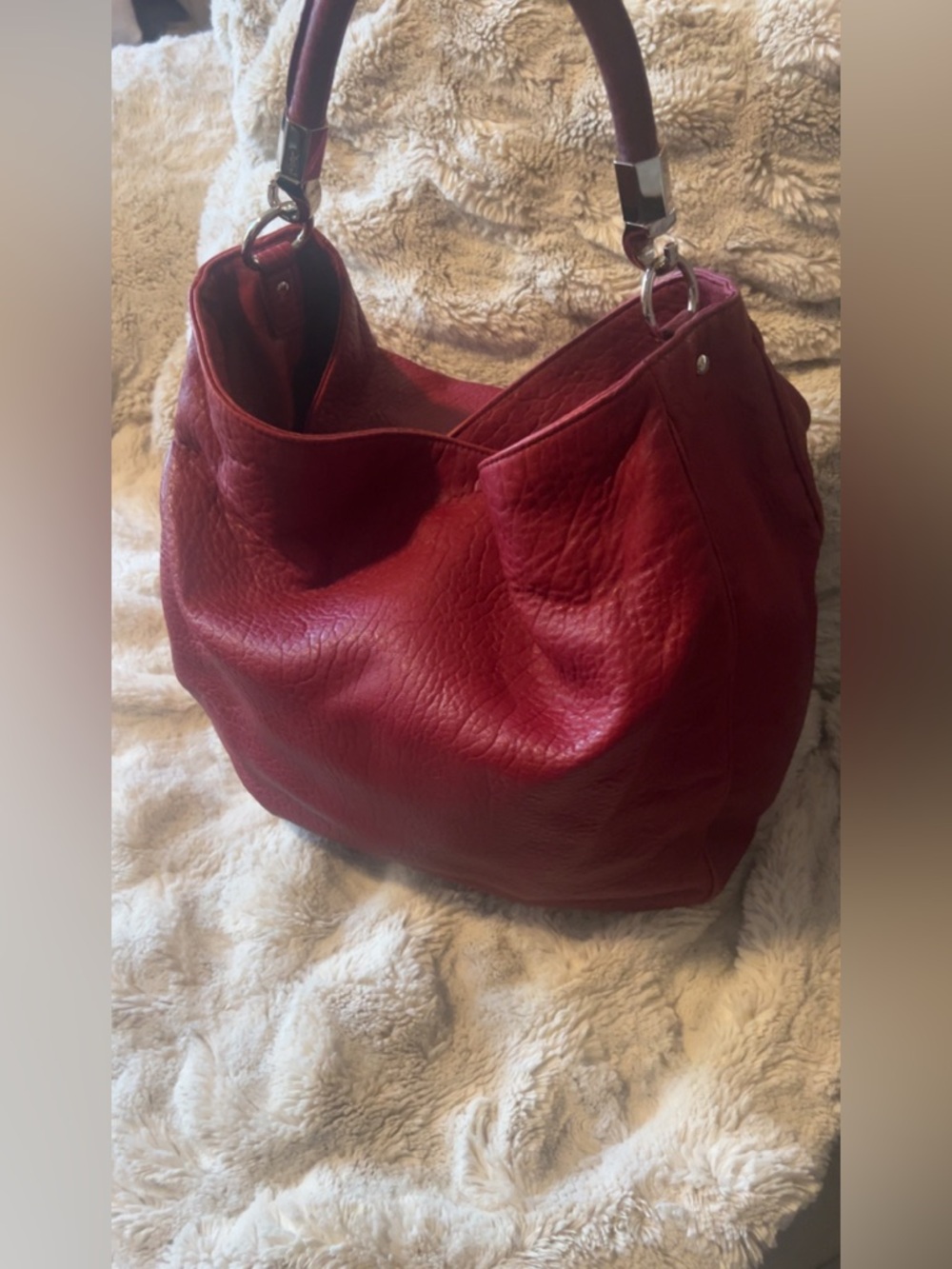 NEW | Yves Saint Laurent | Plush Red Crimson Leather Shoulder Handbag Women’s - Picture 2 of 15